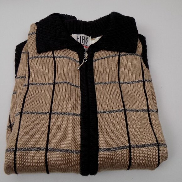 Fia Italia Sweater Women Size M Handloomed Brown Black Gray Full Zip Vintage - Picture 9 of 9